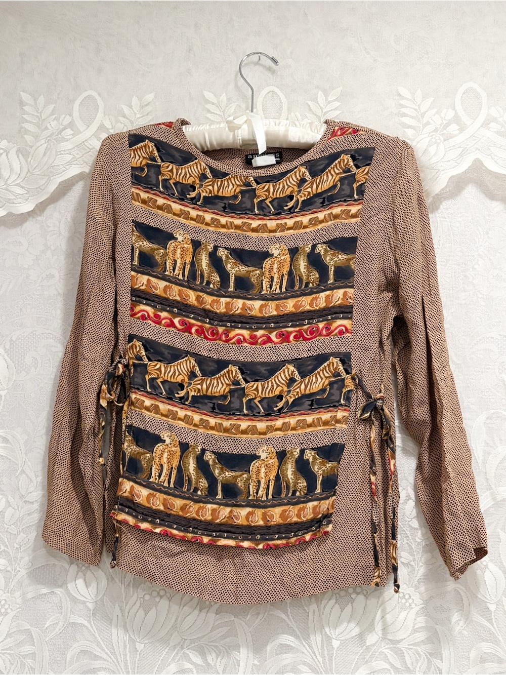 Vintage retro safari cheetah multicolor blouse - Picture 4 of 6